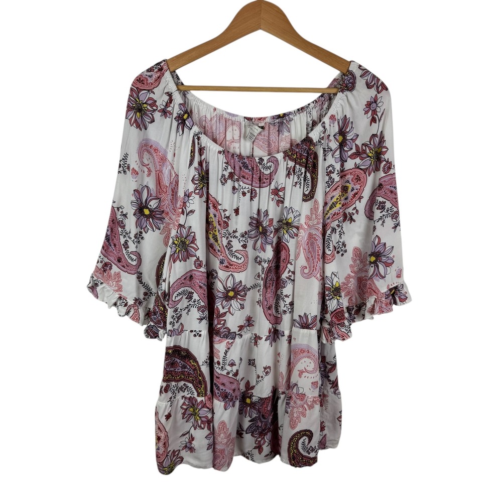 Cato Floral Paisley Tiered Tunic‎ Top Size 18/20W Multicolor Peasant Lightweight
